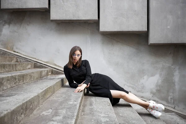 Fashion Portrait Sexy Brunette Woman Make Wearing Black Clothes She — Φωτογραφία Αρχείου