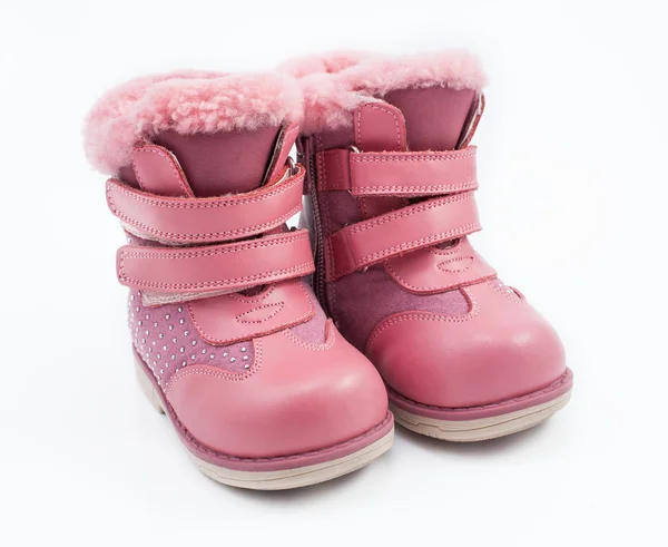 Rózsaszín gyermek elszigetelt fehér csizma — Stock Fotó