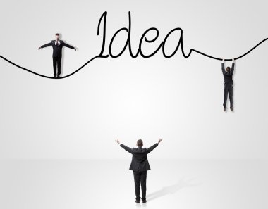 Duvarın üzerinden merdiveninde işadamı