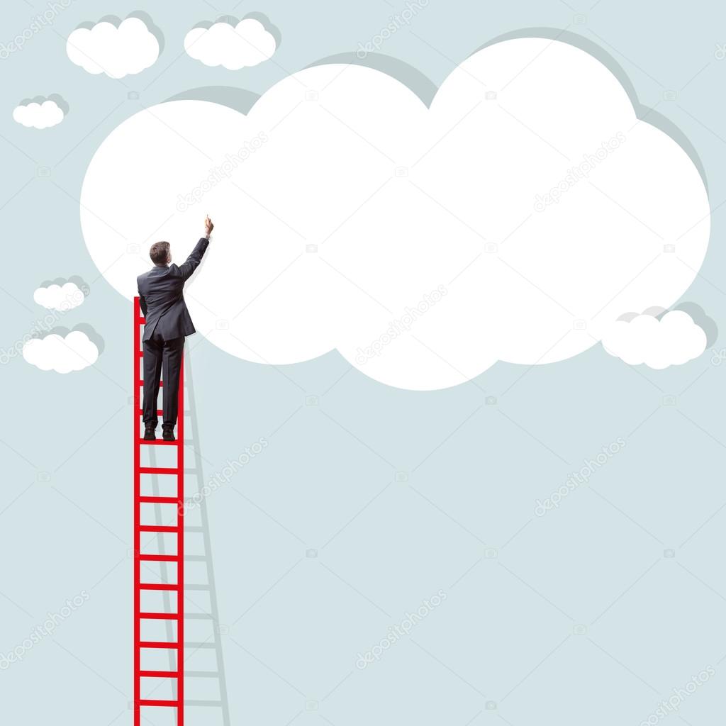 Empresario en escalera sobre pared — Foto de stock © 4masik #61060275