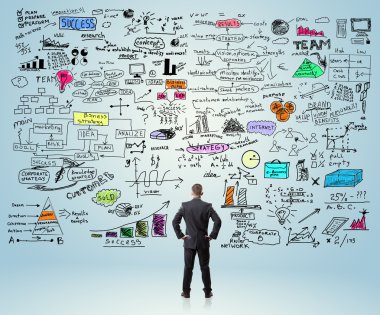 Çizimler üzerinde poz işadamı