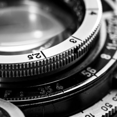 closeup eski retro film kamera objektifi