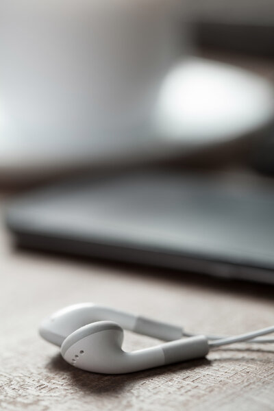 Close up of white earphones