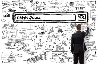 Businessman drawing a search bar