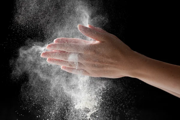 Gesso Magnesio Carbonato mani applaudire donna — Foto Stock