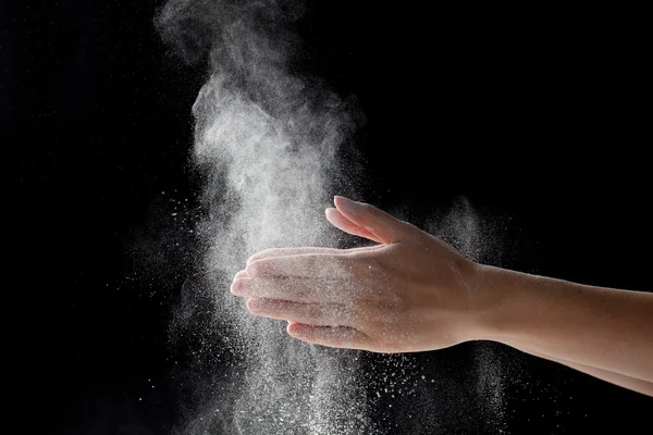 Chalk Magnesium Carbonate hands clapping woman — Stock Photo, Image