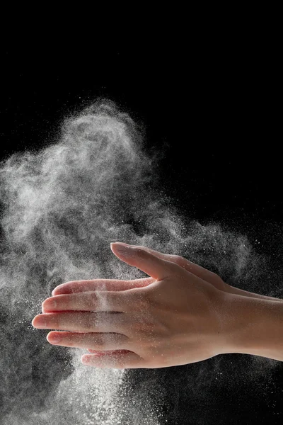 Chalk Magnesium Carbonate hands clapping woman — Stock Photo, Image