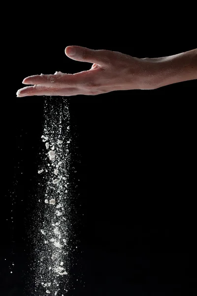 Woman coating her hands in powder chalk magnesium — Stock Photo, Image