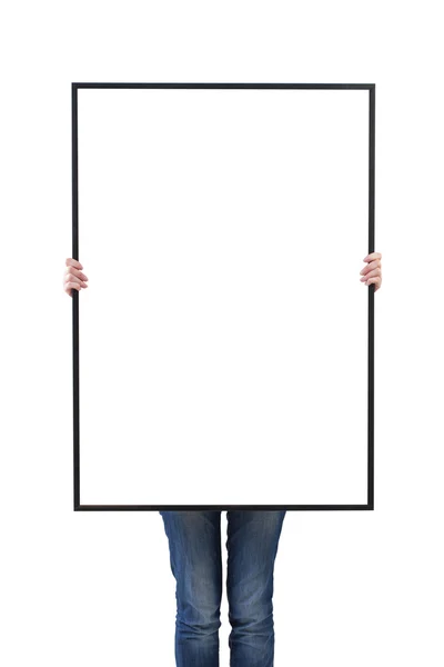 Žena držící v ruce prázdné plakát. — Stock fotografie