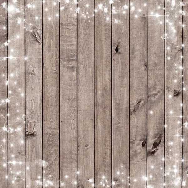Asse di legno con fiocchi di neve. Sfondo di Natale — Foto Stock