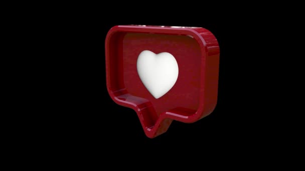 Die rote Benachrichtigung dreht sich mit einem bewegten Herzen im Inneren. — Stockvideo
