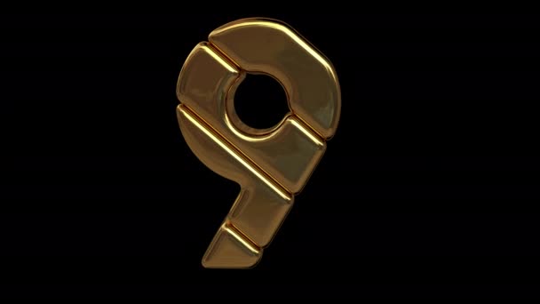 Gold number. Looped animation. There is an alpha mask. — Stockvideo