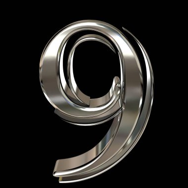 Siyah zemin üzerinde gümüşten yapılmış 3 boyutlu 9 numara.