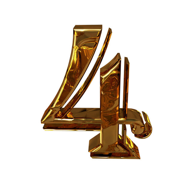 3D Render of a figure 4 made of gold