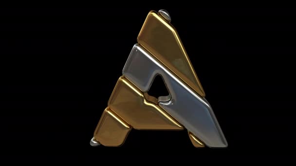 Gold and silver letter. Alpha mask. Looped animation. — Stock Video