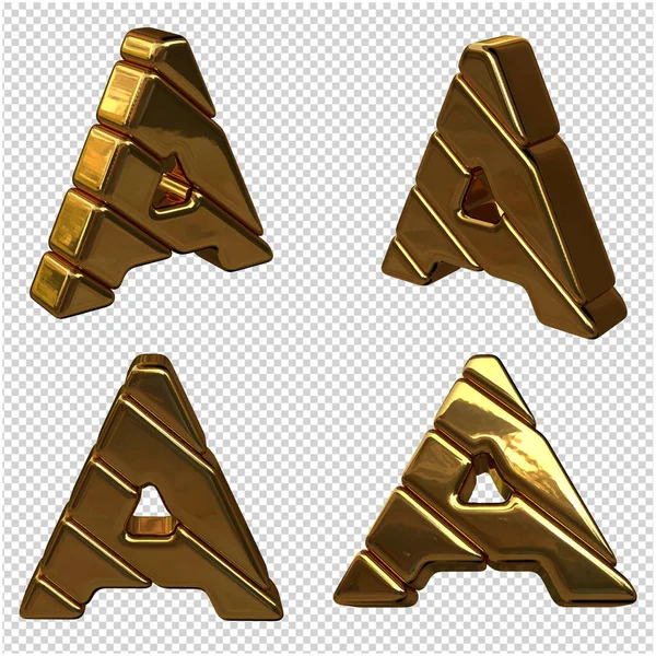 Vector illustration of letters made of gold. 3d letter A — Stock Vector