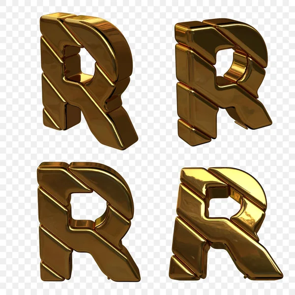 Vector illustration of letters made of gold. 3d letter R — Stock Vector