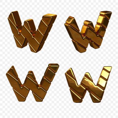 Altından harflerin vektör çizimi. 3d harfi W