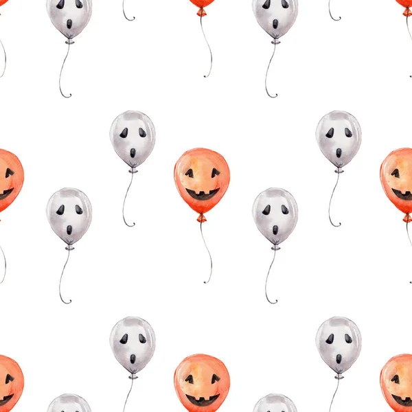 Padrão Sem Costura Com Balões Halloween Aquarela Desenho Ilustração Mão — Fotografia de Stock