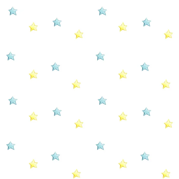 Padrão Sem Costura Amarelo Azul Pequenas Estrelas Aquarela Mão Desenhar — Fotografia de Stock