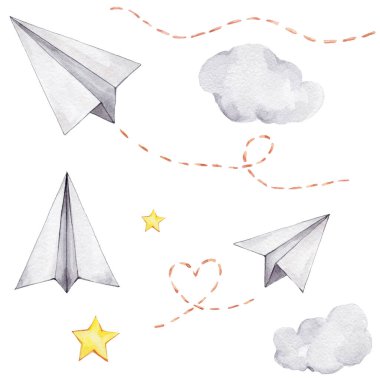 Beyaz arkaplanda origami kağıt uçaklar