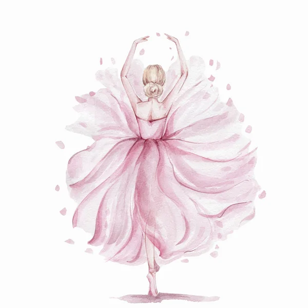 Pink Pretty Ballerina Watercolor Hand Draw Illustration Can Used Cards — Stock Photo, Image