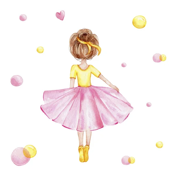 Princesa Dos Desenhos Animados Bonito Saia Tutu Rosa Aquarela Mão — Fotografia de Stock