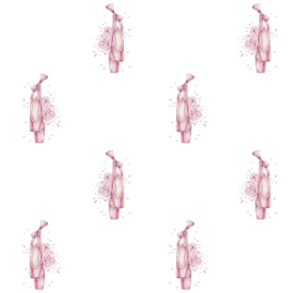 Bezešvé Vzor Růžové Špičaté Boty Akvarel Ruční Kreslení Ilustrace Bílým — Stock fotografie