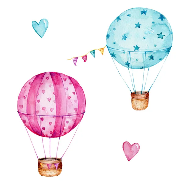 Acuarela Ilustración Globos Aéreos Voladores — Foto de Stock