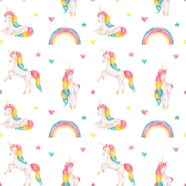 seamless pattern with unicorns and rainbows