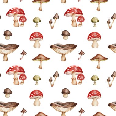 Mantarlı kusursuz suluboya deseni