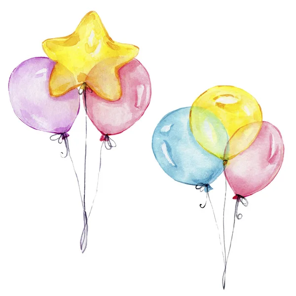 Aquarell Luftballons Isoliert Auf Weißem Hintergrund — Stockfoto