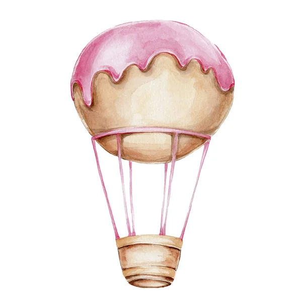 Fantasie Ballon Met Geglazuurde Donut Aquarel Hand Tekenen Illustratie Kan — Stockfoto