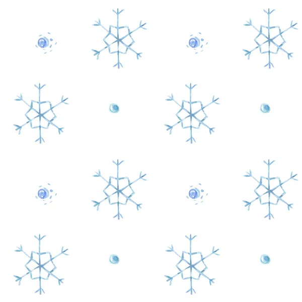 Безшовні Візерунки Сніжинки Акварельні Ручні Малюнки Ілюстрації Білим Ізольованим Фоном — стокове фото
