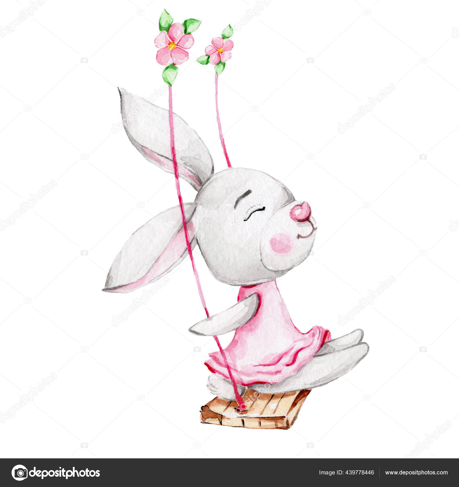 Arrullo bebé verano Emily, diseño en color rosa con conejitos blancos.