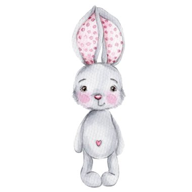 Beyaz arka planda izole edilmiş şirin bir tavşan oyuncağı.