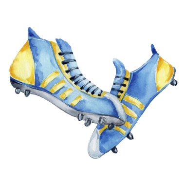 watercolor hand-drawn soccer shoes isolated on white background