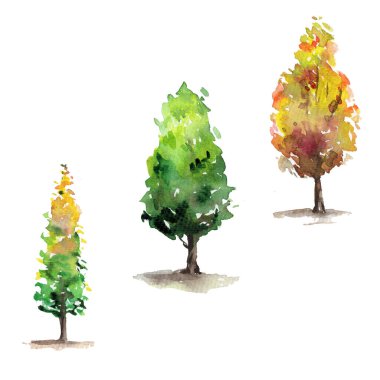 watercolor trees with different color 