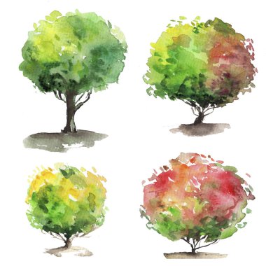 watercolor trees with different color 