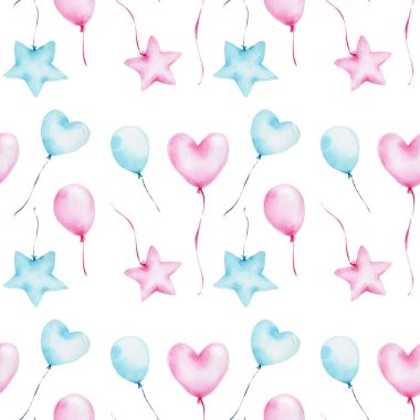 Hava balonları ile suluboya pembe pürüzsüz desen