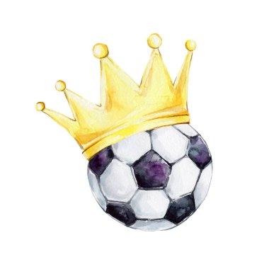 Altın taç beyaz zemin üzerine izole futbol topu