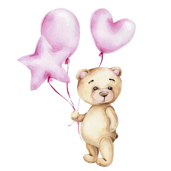 Watercolor Illustration Cute Teddy Bear Isolated White Background — Stock Photo, Image