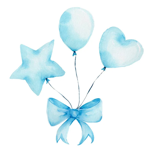 Watercolor Illustration Air Balloons Blue Ribbon — Stockfoto