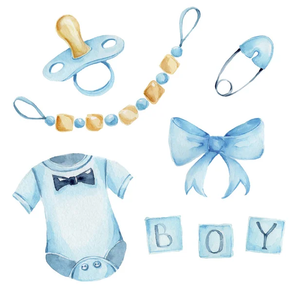 Watercolor Set Baby Birth Pacifier Socks Baby Romper — Stock Fotó