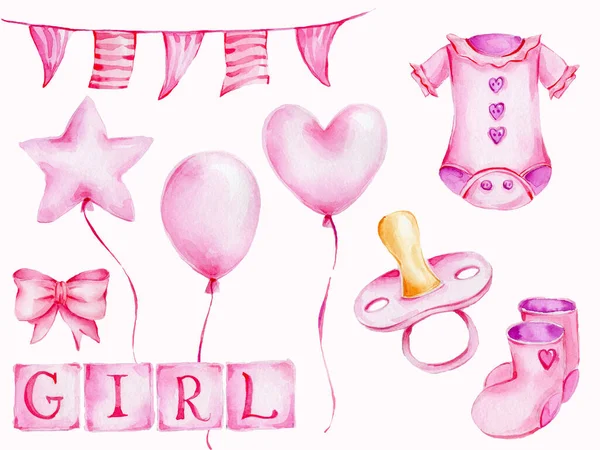 Set Babykleidung Schnuller Und Briefe Für Mädchen — Stockfoto