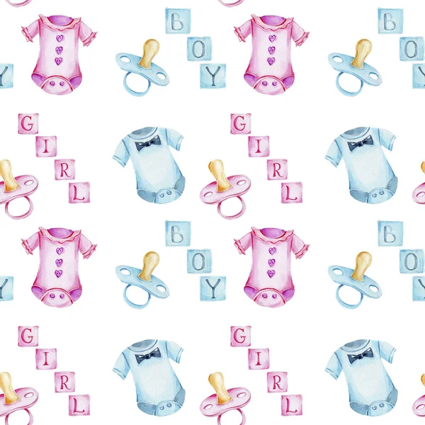 Set Baby Clothes Pacifiers Letters Girls Boys — Stock Photo, Image