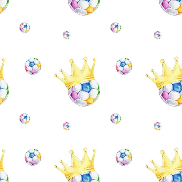 Seamless Background Color Soccer Balls Crowns — Φωτογραφία Αρχείου