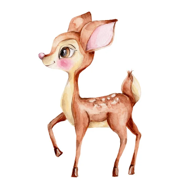 可爱的小鹿 水彩画画在白色孤立的背景上 — 图库照片