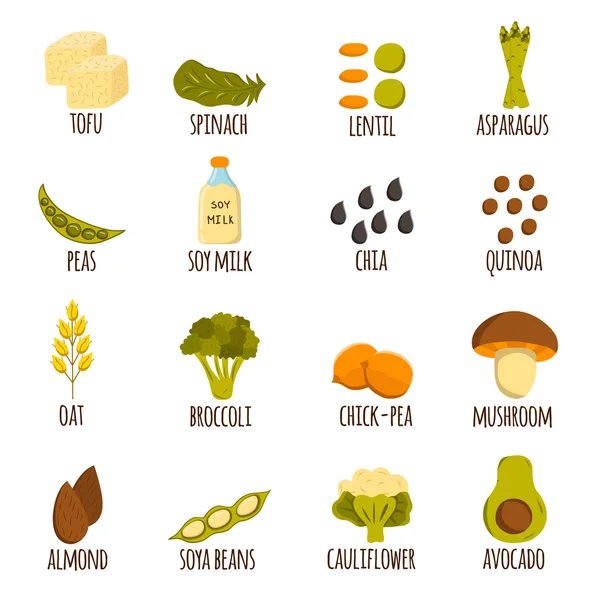 Vegan protein icons — Stock Vector