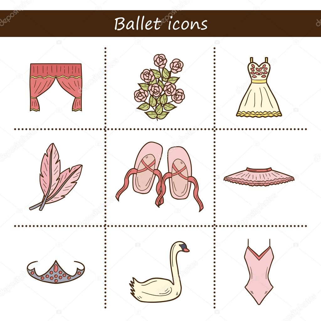Cartoon objects on ballet theme